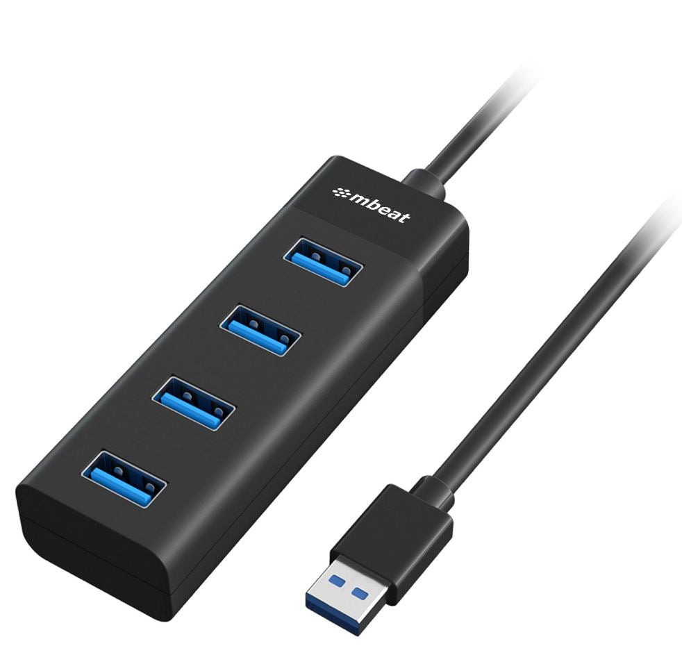 mbeat 4-Port USB 3.0 Hub - Black USB 3.0 transfer speeds up to 5Gbps. Plug-and-play Compact and lightweight Weight: 37g mbeat 4-Port USB 3.0 Hub - Black USB 3.0 transfer speeds up to 5Gbps. Plug-and-play Compact and lightweight Weight: 37g